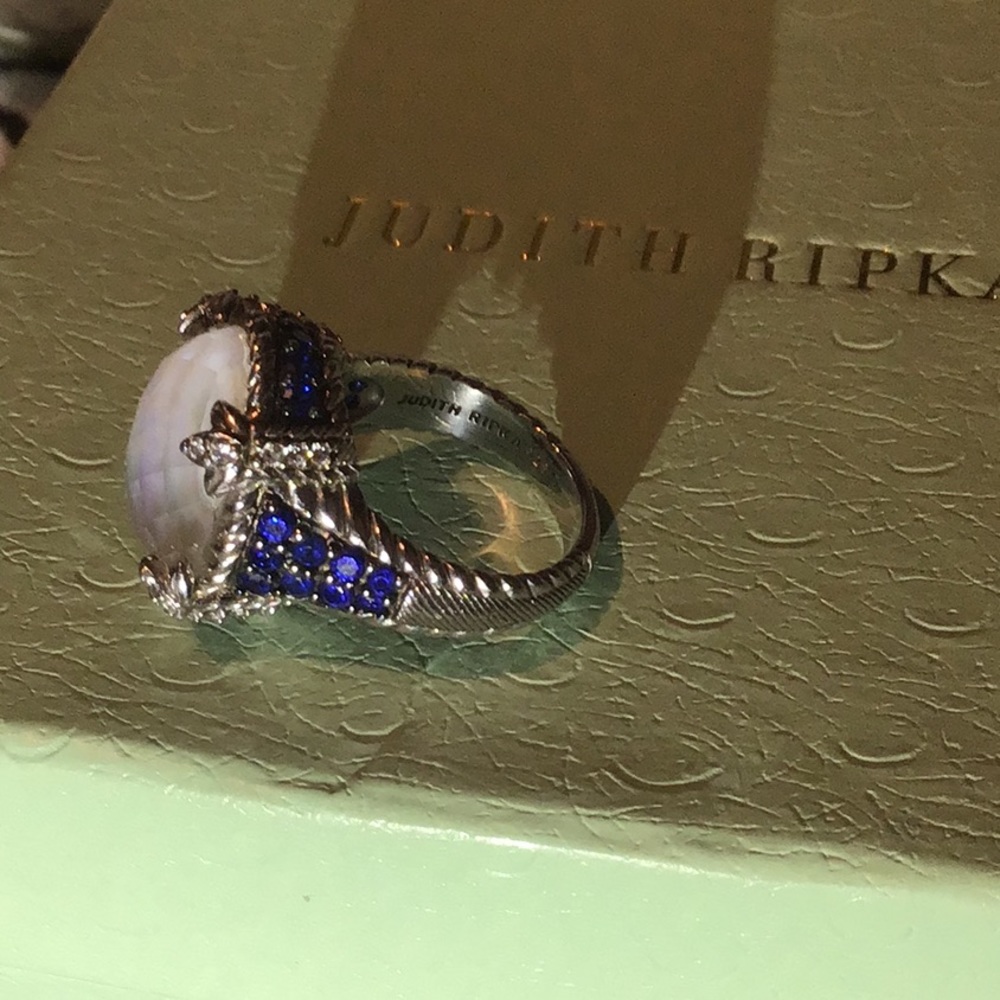 JUDITH RIPKA MONACO MOP DOUBLET W/SAPPHIRES RING - Picture 5 of 10